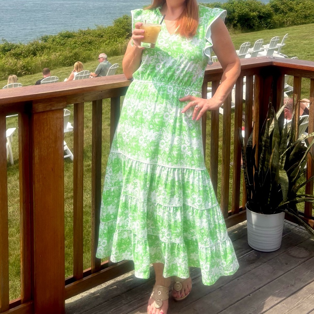 Duffels Lane tiered cotton maxi dress w elastic waist floral pattern